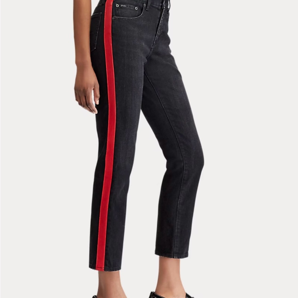 Polo by Ralph Lauren Black and Red Ankle Cropped Jeans